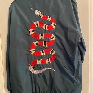 Bomber Jacket w/ king snake in blue-green